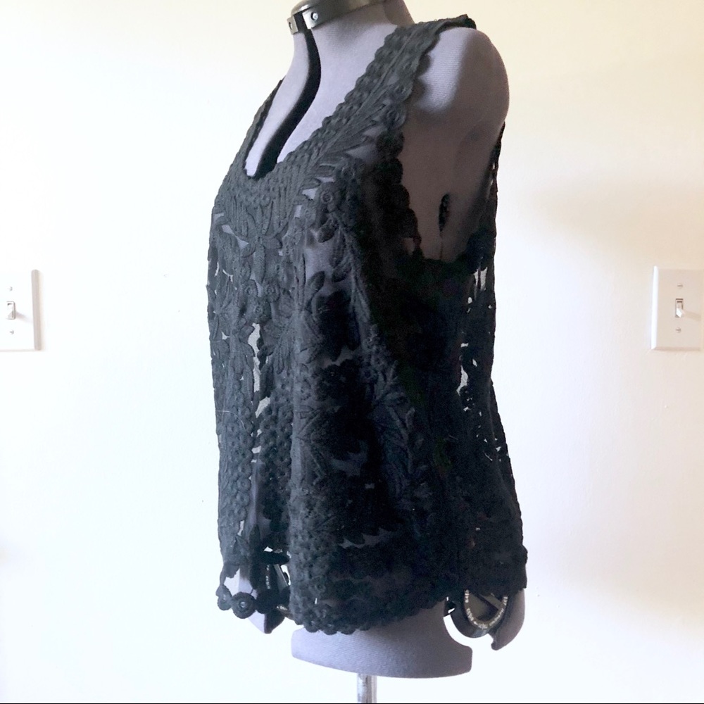 Floral Embroidered Sheer Black Mesh Tank